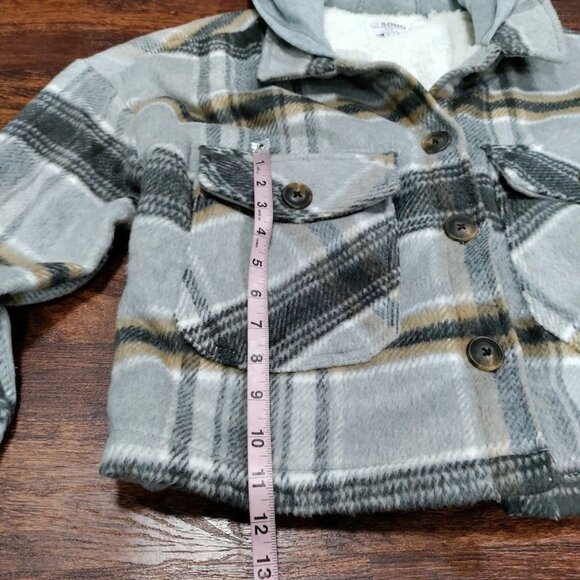 Ci Sono Plaid Hooded Cropped Jacket Sherpa Lined Flannel Jacket Women's M - Picture 10 of 11